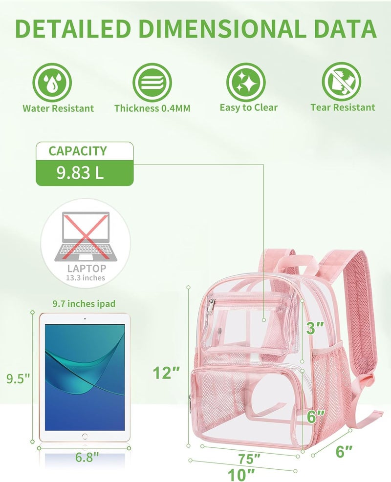 MAYTREE Small Clear Backpack Stadium Approved for Women and Men Clear Bag for Stadium Events Concert Sporting Festival, Princess Pink - Image 3